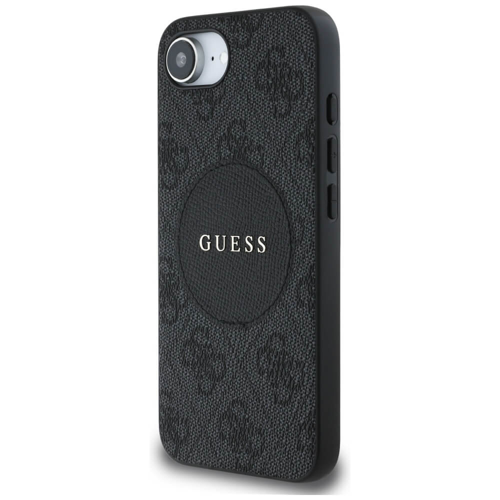 Guess iPhone 16e - 4G Circle Classic Logo - MagSafe Θήκη με Επένδυση Συνθετικού Δέρματος - Black - GUHMPSE4P4PGRSGK