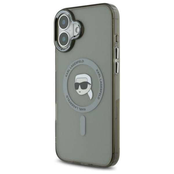 Karl Lagerfeld iPhone 16 - IML Metal Karl Head - MagSafe Σκληρή Θήκη με Πλαίσιο Σιλικόνης - Black - KLHMP16SHLSKIK