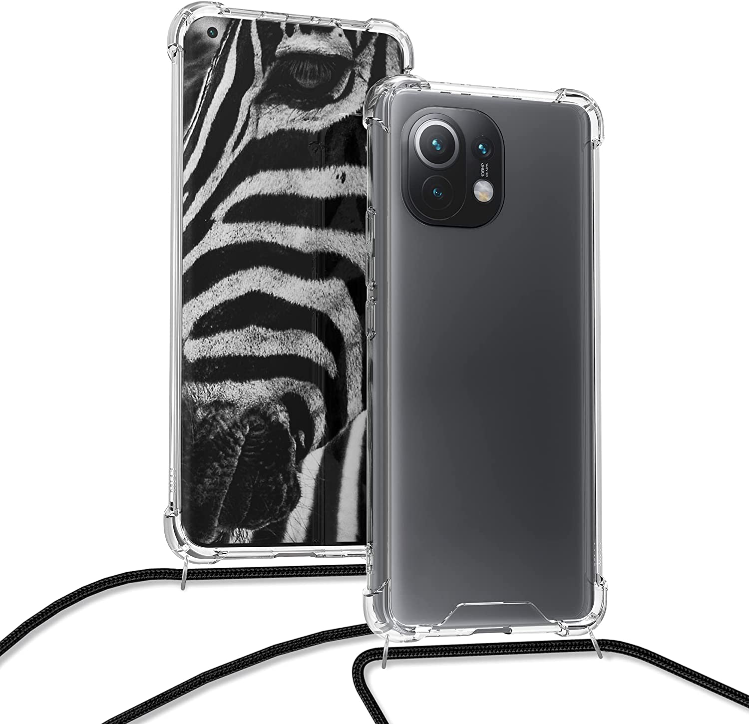 KW Xiaomi Mi 11 Θήκη Σιλικόνης TPU με Λουράκι - Διάφανη / Black - 54448.01