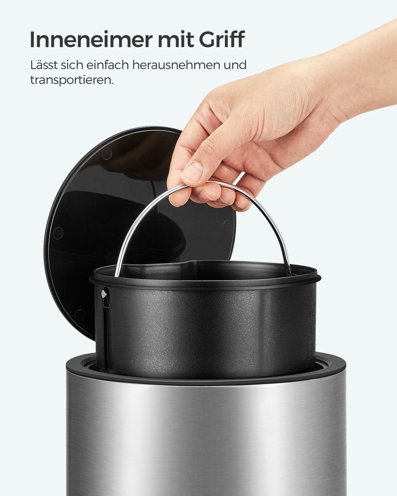 Songmics Κάδος Απορριμμάτων για το Μπάνιο - 3L - Silver / Black - LTB011E01