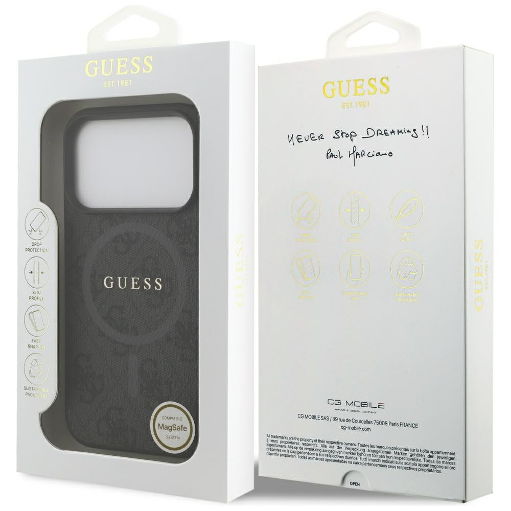 Guess iPhone 17 Pro - 4G Ring Classic Logo MagSafe - Σκληρή Θήκη με Πλαίσιο Σιλικόνης και Επένδυση Συνθετικού Δέρματος - Black - GUHMP17LG4GFRK