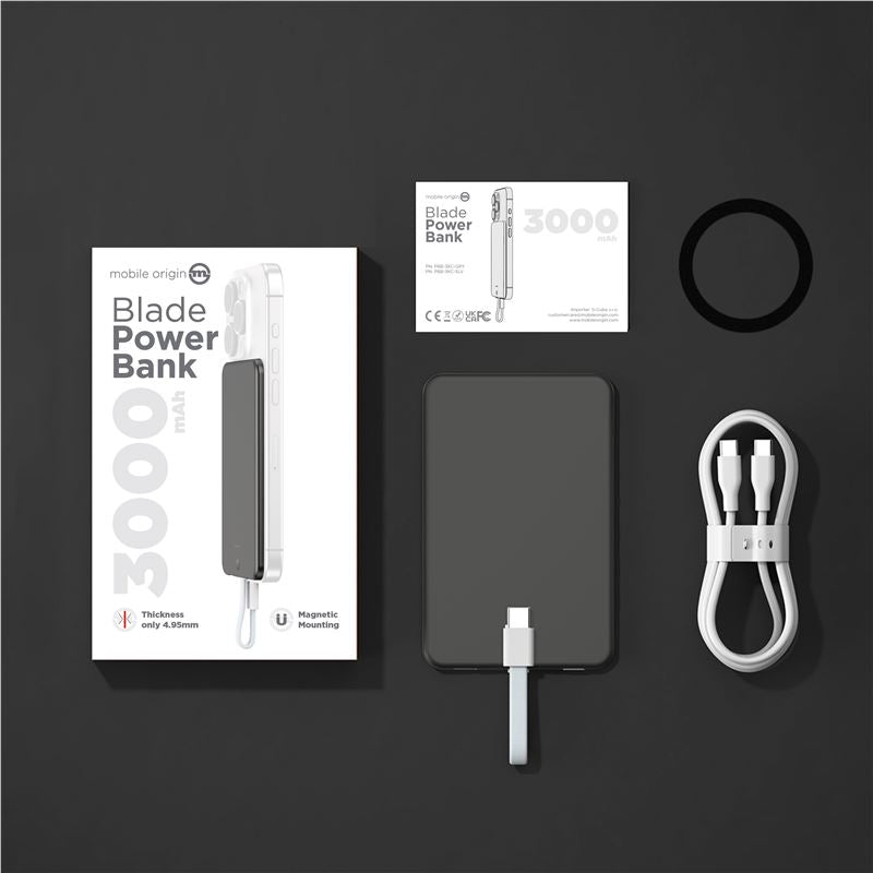 Mobile Origin Origin Blade PowerBank 3000mAh με Ενσωματωμένο Καλώδιο Type-C και Type-C to Type-C Καλώδιο - Grey