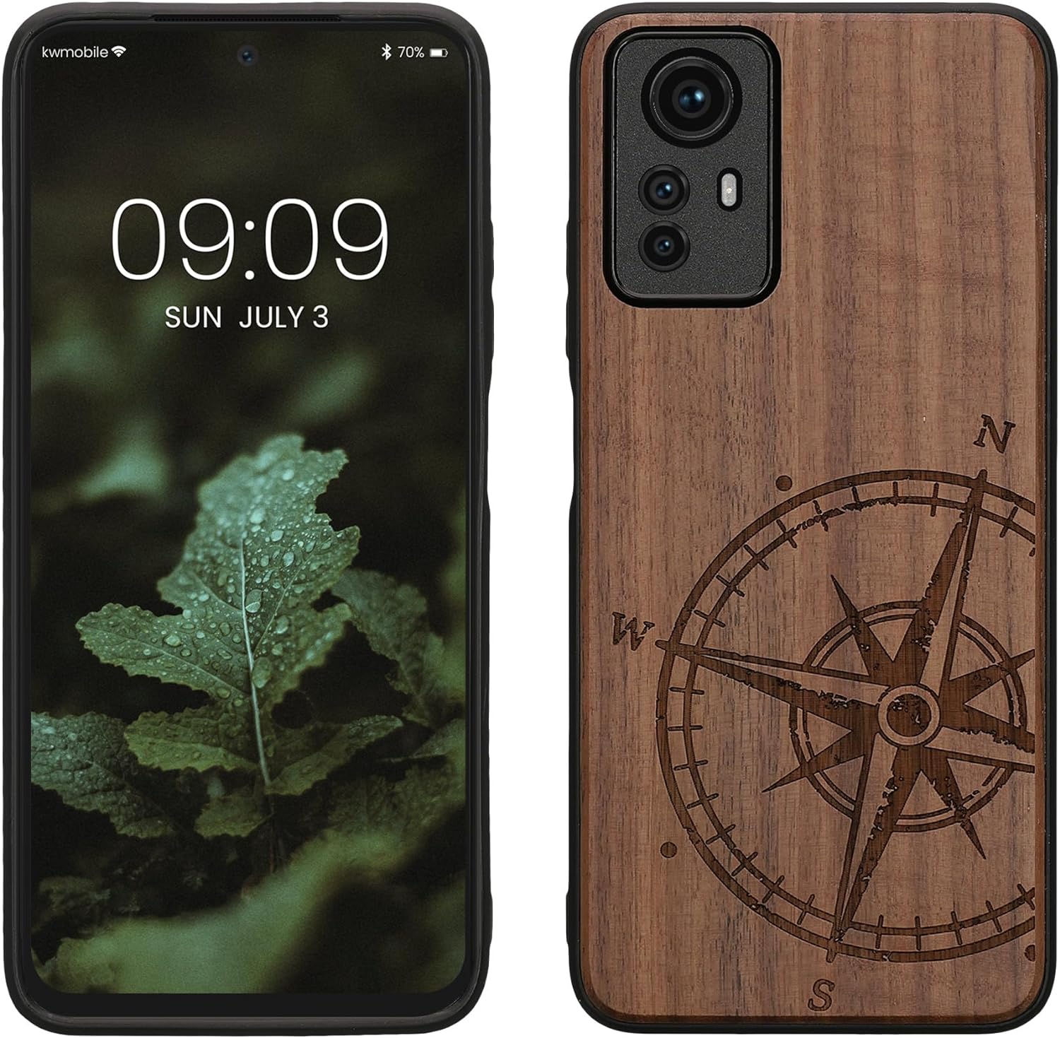 KW Xiaomi Redmi Note 12S Θήκη από Φυσικό Ξύλο - Design Navigational Compass - Dark Brown - 60692.01