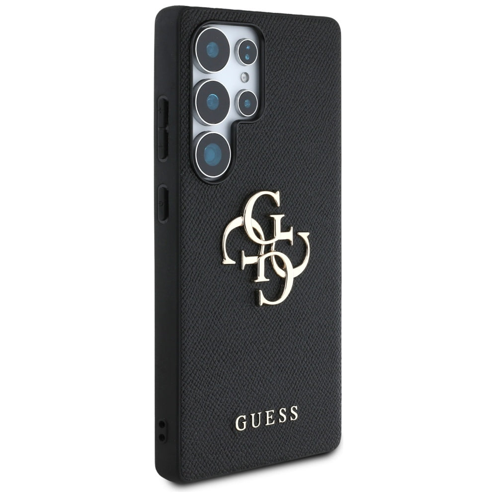 Guess Samsung Galaxy S25 Ultra - Grained Big 4G Logo Small Classic Logo - Σκληρή Θήκη με Επένδυση από Οικολογικό Δέρμα - Black - GUHCS25LPGT4MBK