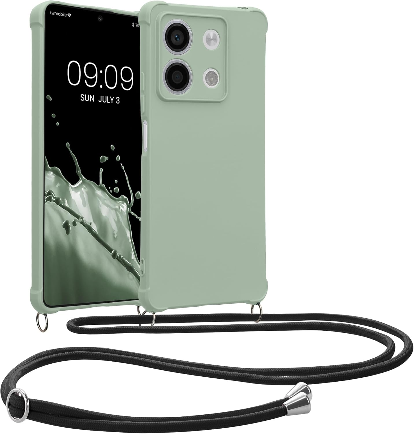 KW Xiaomi Redmi Note 13 5G Θήκη Σιλικόνης TPU με Λουράκι - Grey Green