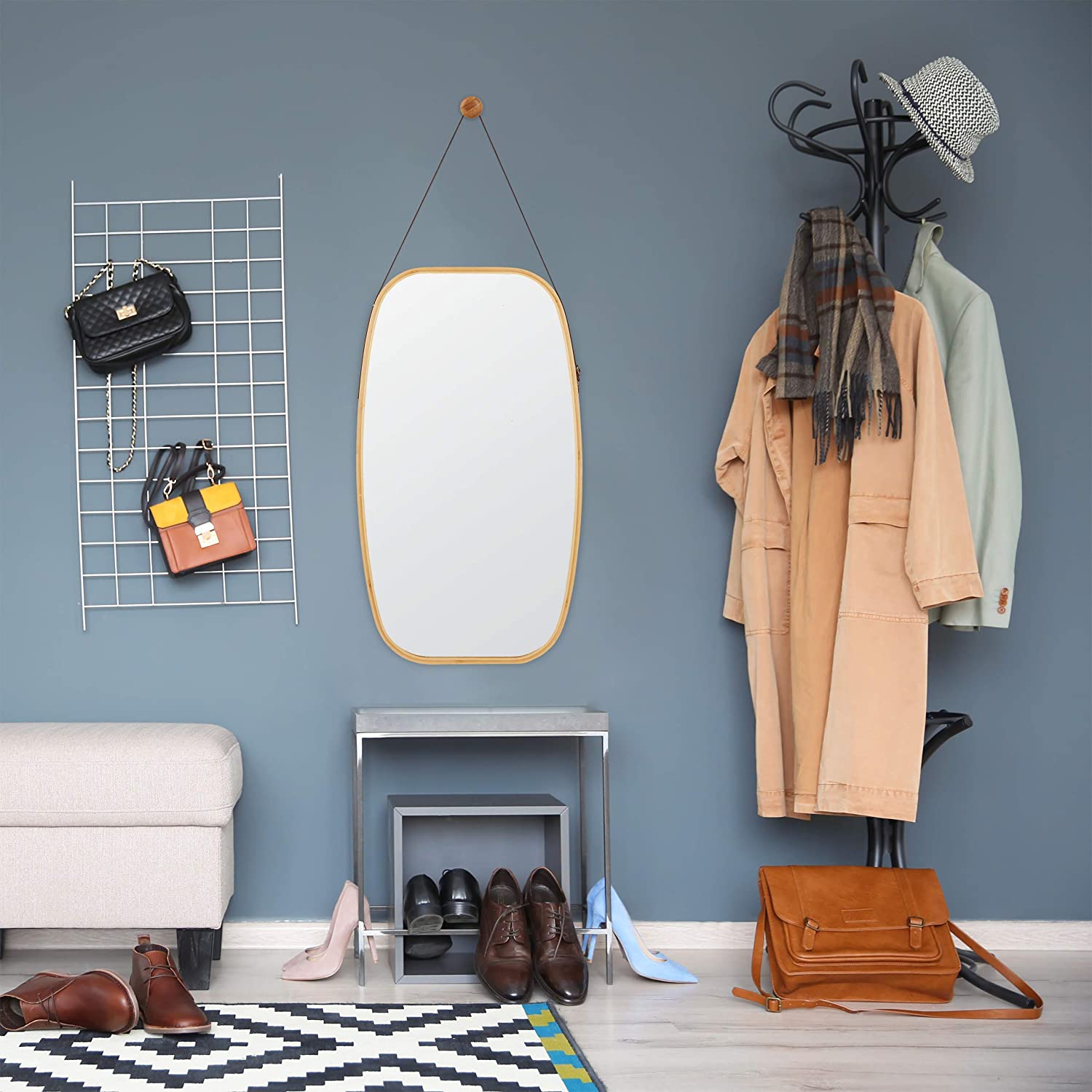 Relaxdays Διακοσμητικός Καθρέπτης Τοίχου με Κορνίζα από Μπαμπού - 76,5 x 43,5 x 1,5 cm - Natural - 4052025250058