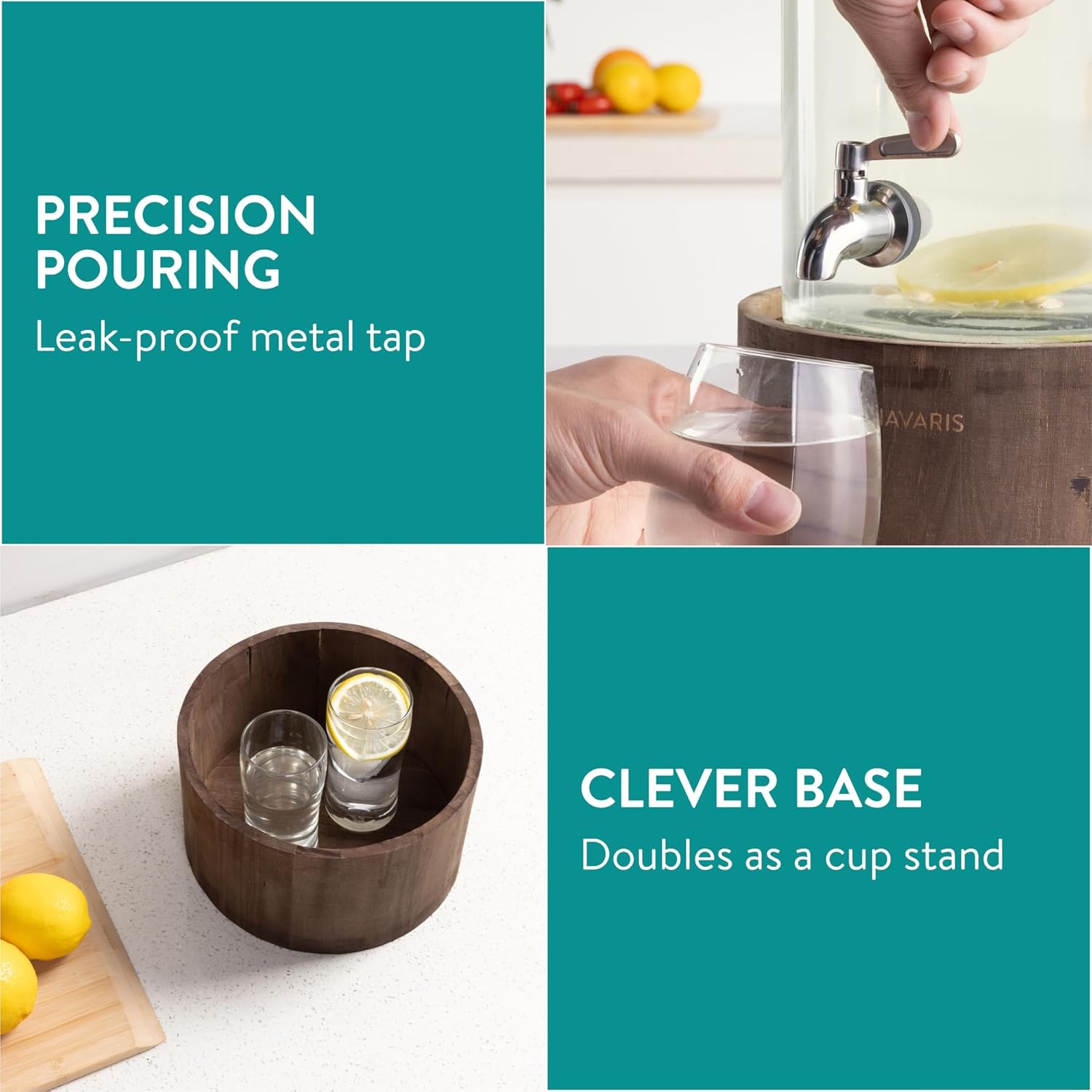 Navaris Γυάλινος Διανεμητής Ποτού με Ξύλινη Βάση και Λαβή - 5.6L - Dark Brown