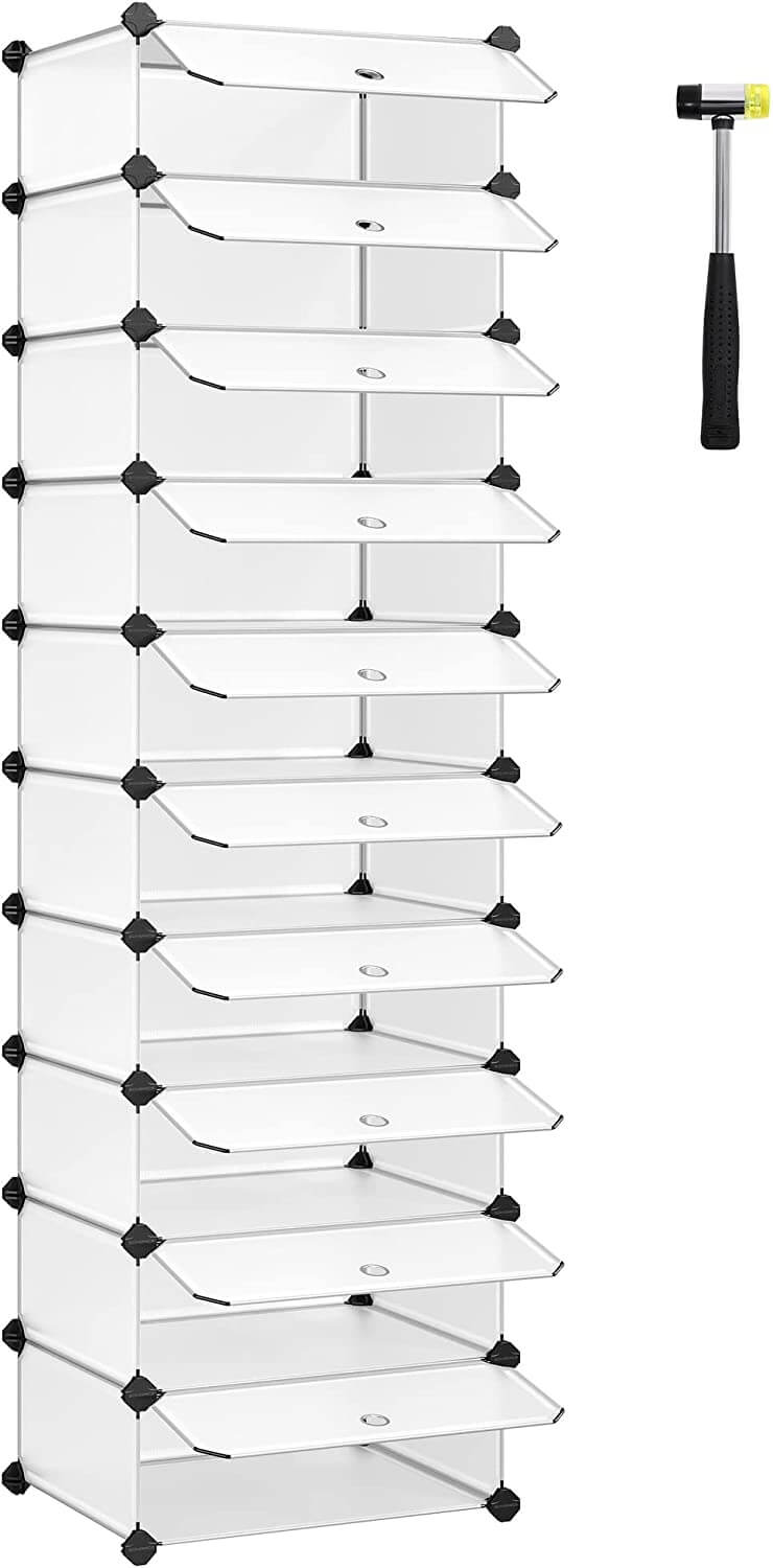 Songmics Πλαστική Παπουτσοθήκη με 10 Ράφια - White - LPC10W