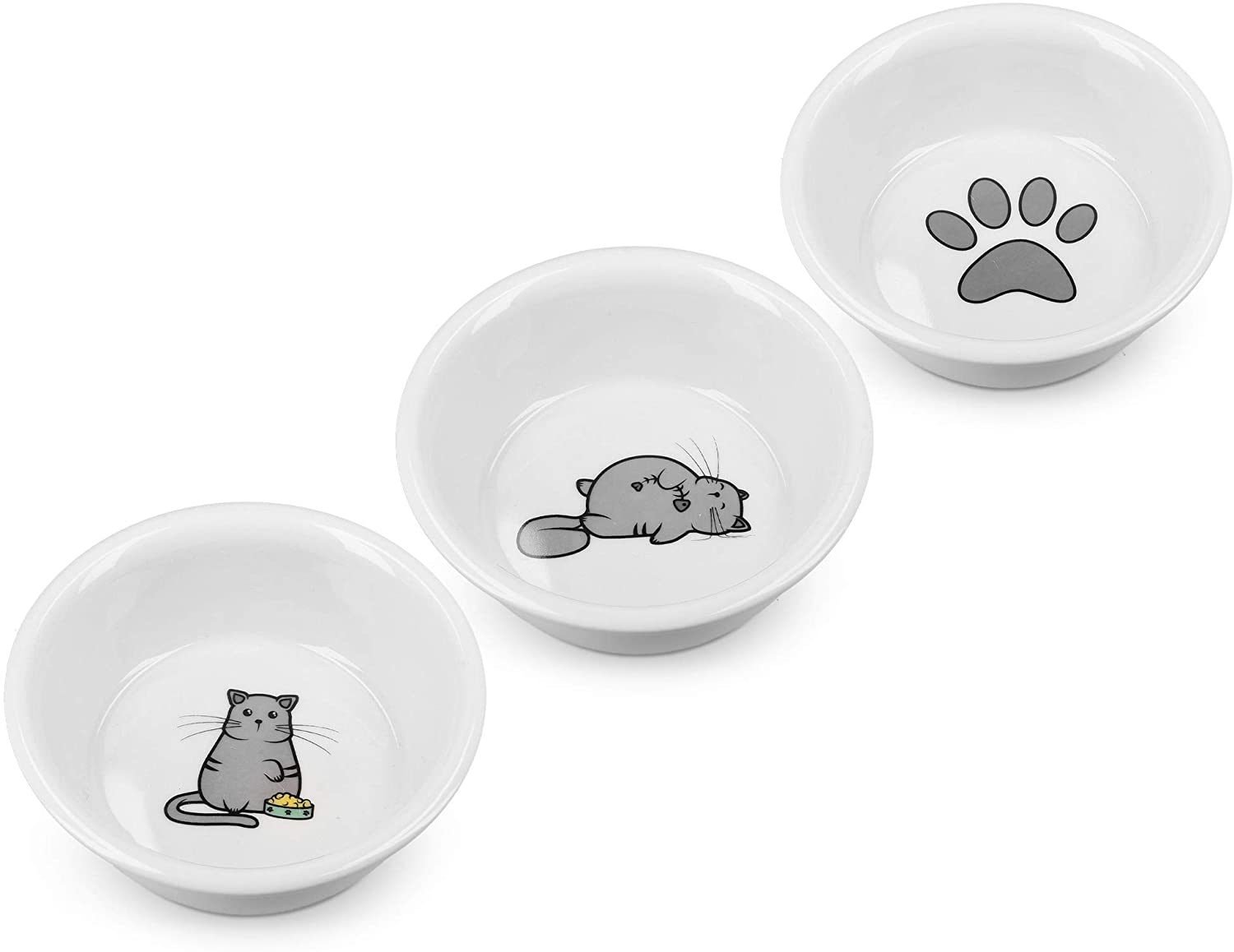 Navaris Cat Bowls - Σετ με 3 Μπολ Φαγητού και Νερού - 130 ml - White - 51398.03