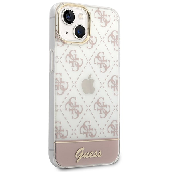 Guess iPhone 14 Plus 4G Pattern Script Σκληρή Θήκη με Πλαίσιο Σιλικόνης - Pink - GUHCP14MHG4MHP