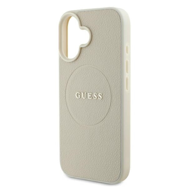 Guess iPhone 16 - Grained Ring MagSafe - Σκληρή Θήκη από Οικολογικό Δέρμα - Beige - GUHMP16SPGHSMME