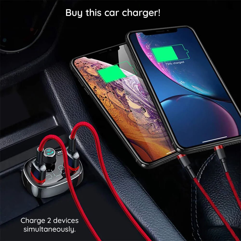 Baseus FM Transmitter με 2 Θύρες USB και 1 TF Card Reader για Αναπαραγωγή Μουσικής / Φόρτιση Κινητών στο Αυτοκίνητο - Black