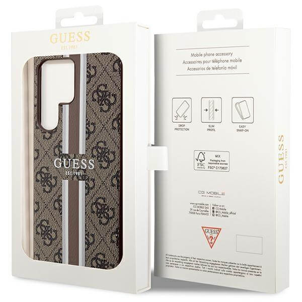 Guess Samsung Galaxy S23 Ultra - 4G Printed Stripe Θήκη με Επένδυση Συνθετικού Δέρματος - Brown - GUHCS23LP4RPSW