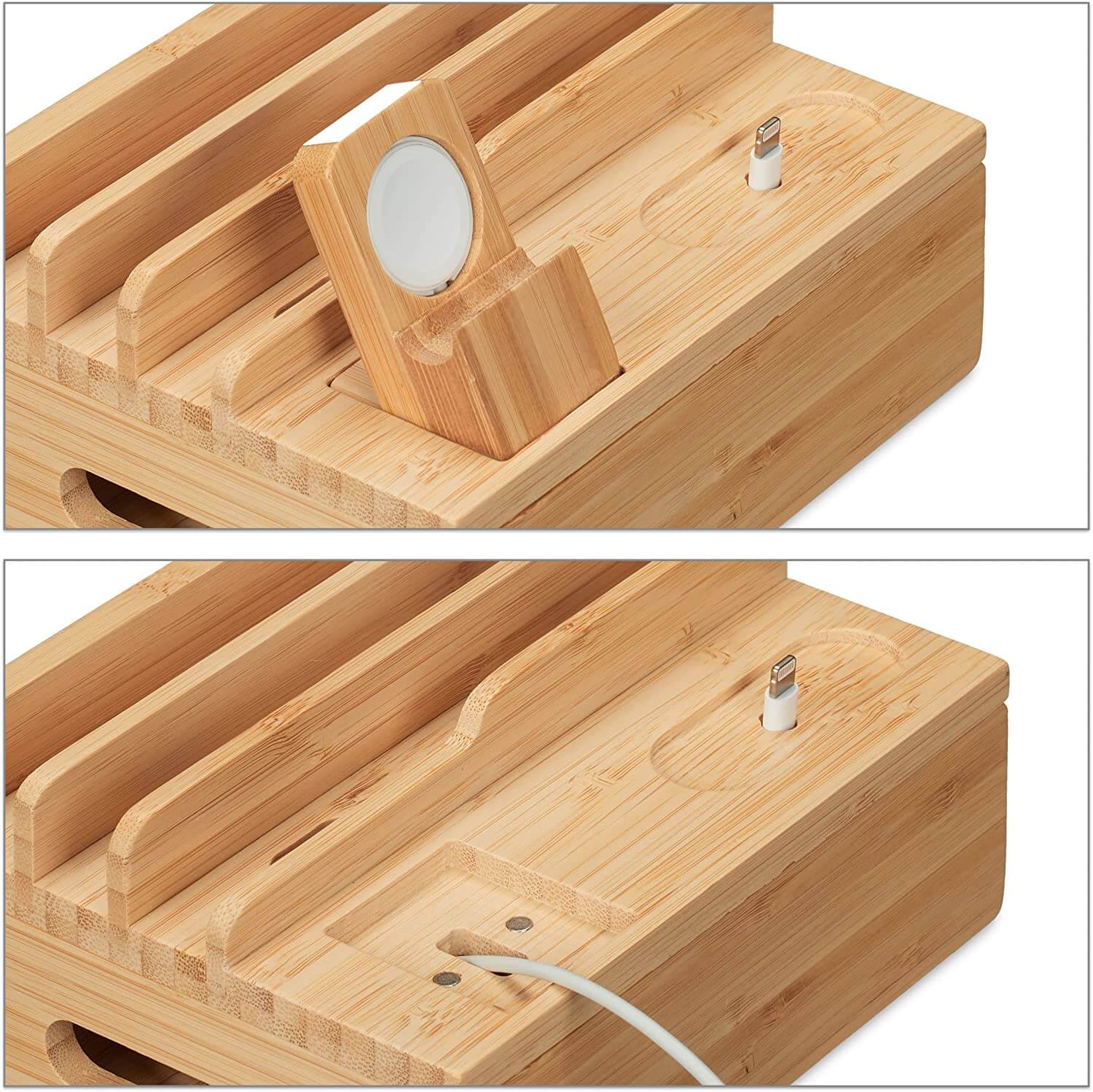 Relaxdays Σταθμός Οργάνωσης και Φόρτισης από Μπαμπού για Smartphone, Apple Watch και Ear Pods - Natural - 4052025447342