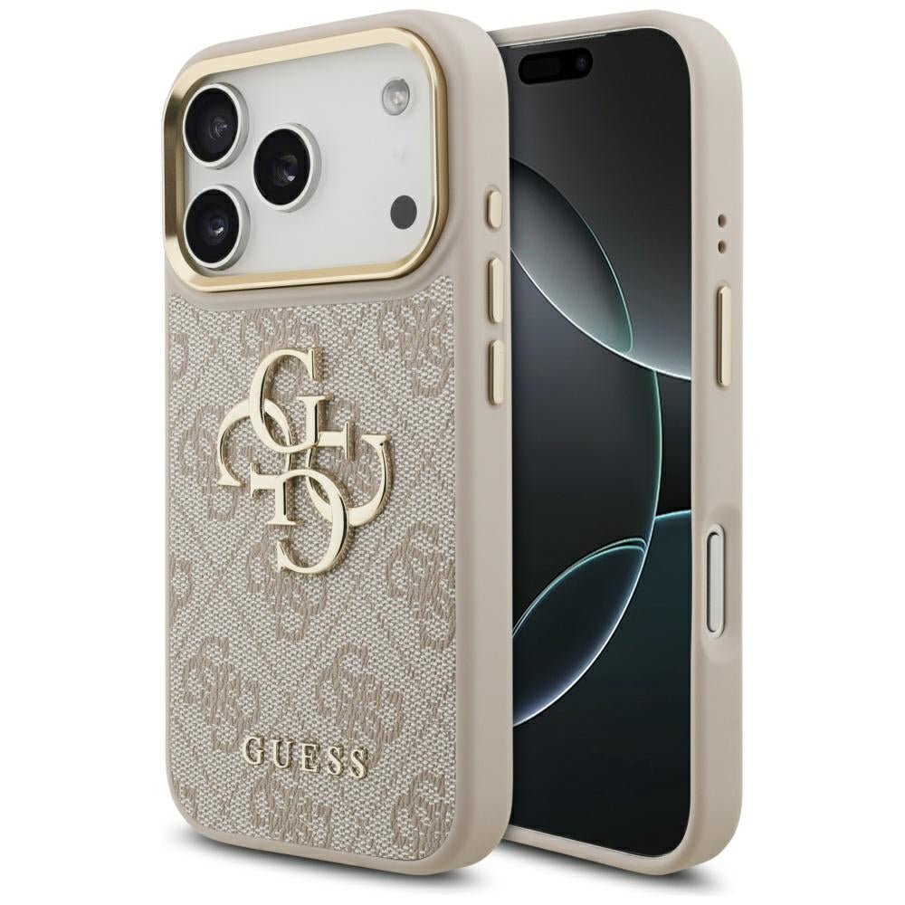 Guess iPhone 17 Pro - 4G Big 4G Classic Logo - Σκληρή Θήκη με Πλαίσιο Σιλικόνης και Επένδυση από Οικολογικό Δέρμα - Pink / Gold - GUHCP17L4GMGCPI
