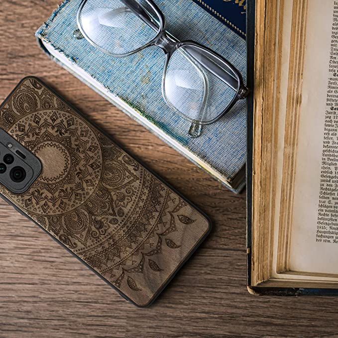 KW Xiaomi Redmi Note 10 Pro Θήκη από Φυσικό Ξύλο - Design Indian Sun - Dark Brown - 55940.06