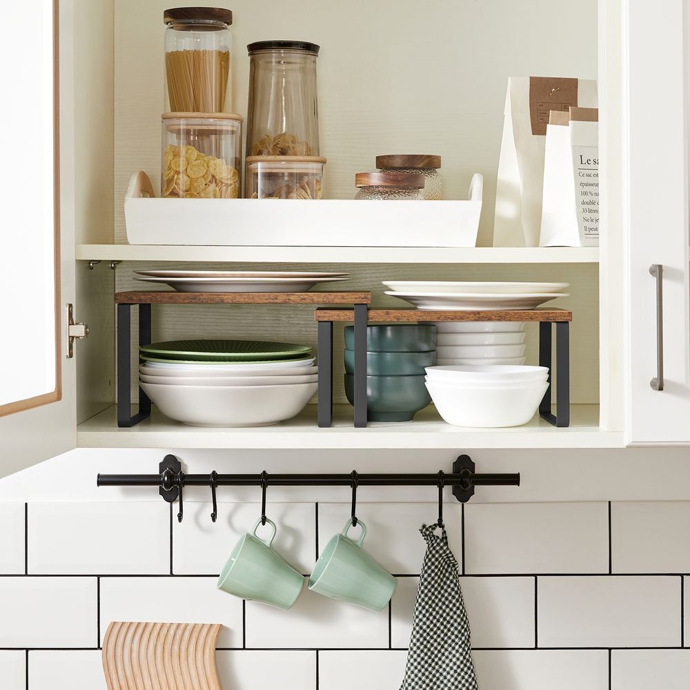 Songmics Σετ με 2 Ξύλινα Ράφια για τον Πάγκο - Ink Black / Vintage Brown - KCS020X01