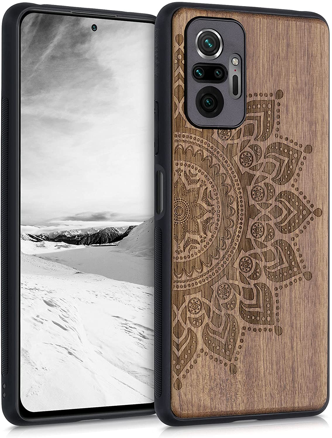 KW Xiaomi Redmi Note 10 Pro Θήκη από Φυσικό Ξύλο - Design Rising Sun - Dark Brown - 55940.01