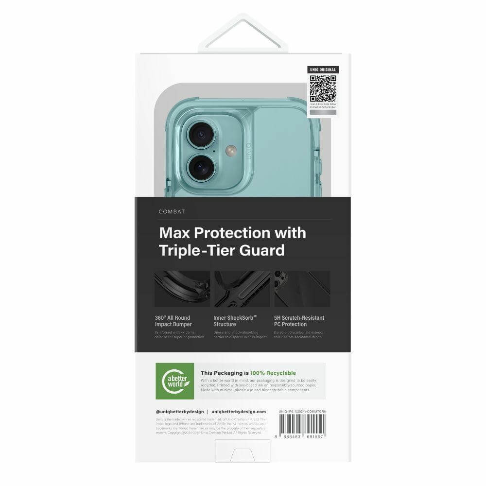 Uniq iPhone 16 Combat Magclick Σκληρή Θήκη με Πλαίσιο Σιλικόνης και MagSafe - Teal Green