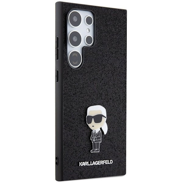 Karl Lagerfeld Samsung Galaxy S24 Ultra - Fixed Glitter Ikonik Logo Metal Pin - Σκληρή Θήκη με Πλαίσιο Σιλικόνης - Black - KLHCS24LGKNPSK