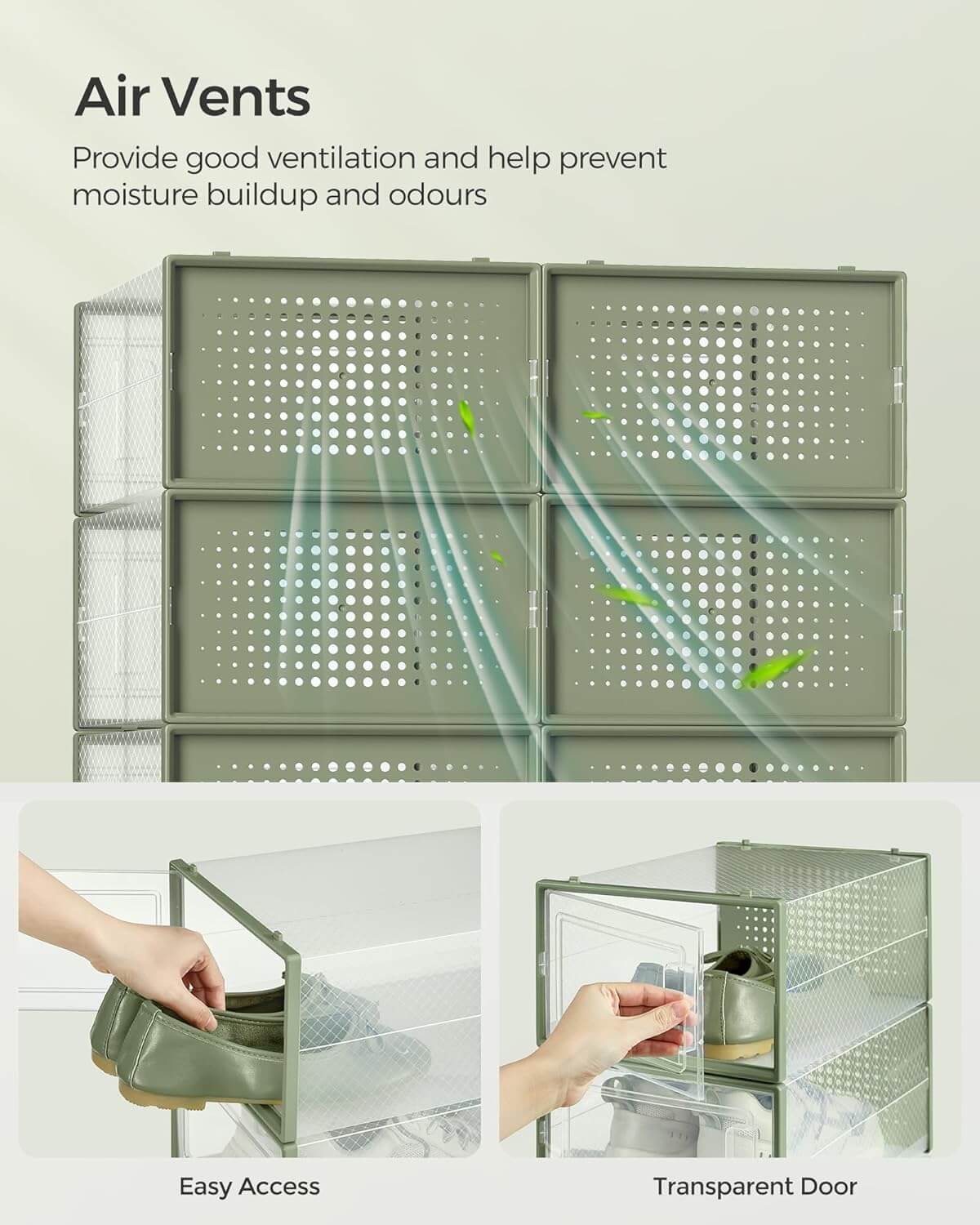 Songmics Σετ με 12 Πλαστικά Κουτιά Αποθήκευσης Υποδημάτων - Διάφανα / Laurel Green - LSP12SG30