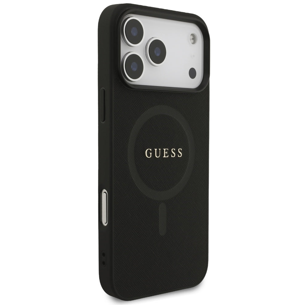 Guess iPhone 17 Pro Max - Saffiano Classic Logo MagSafe - Σκληρή Θήκη με Πλαίσιο Σιλικόνης και Επένδυση Οικολογικού Δέρματος - Black - GUHMP17XPSAHMCK