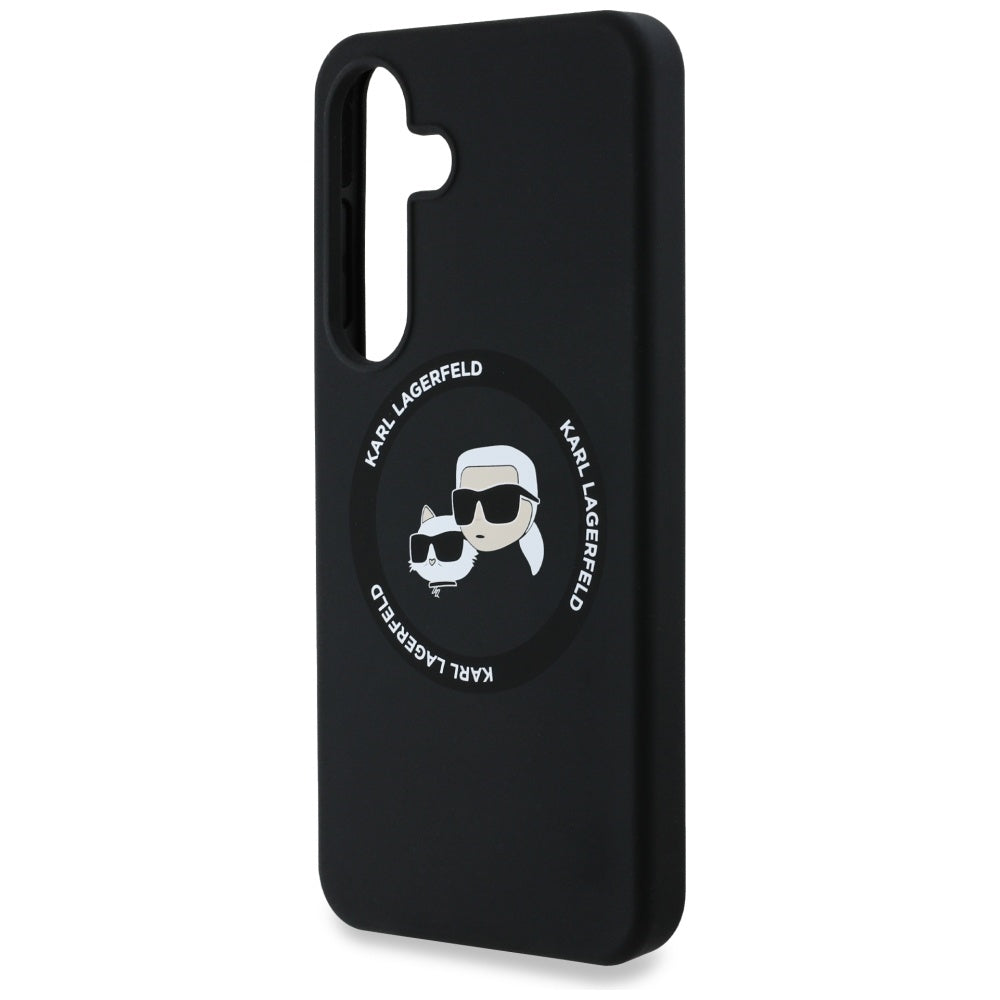 Karl Lagerfeld Samsung Galaxy S25 Plus - Silicone Double Heads and Circle - Σκληρή Θήκη Σιλικόνης με MagSafe - Black - KLHMS25MSKCHTCK