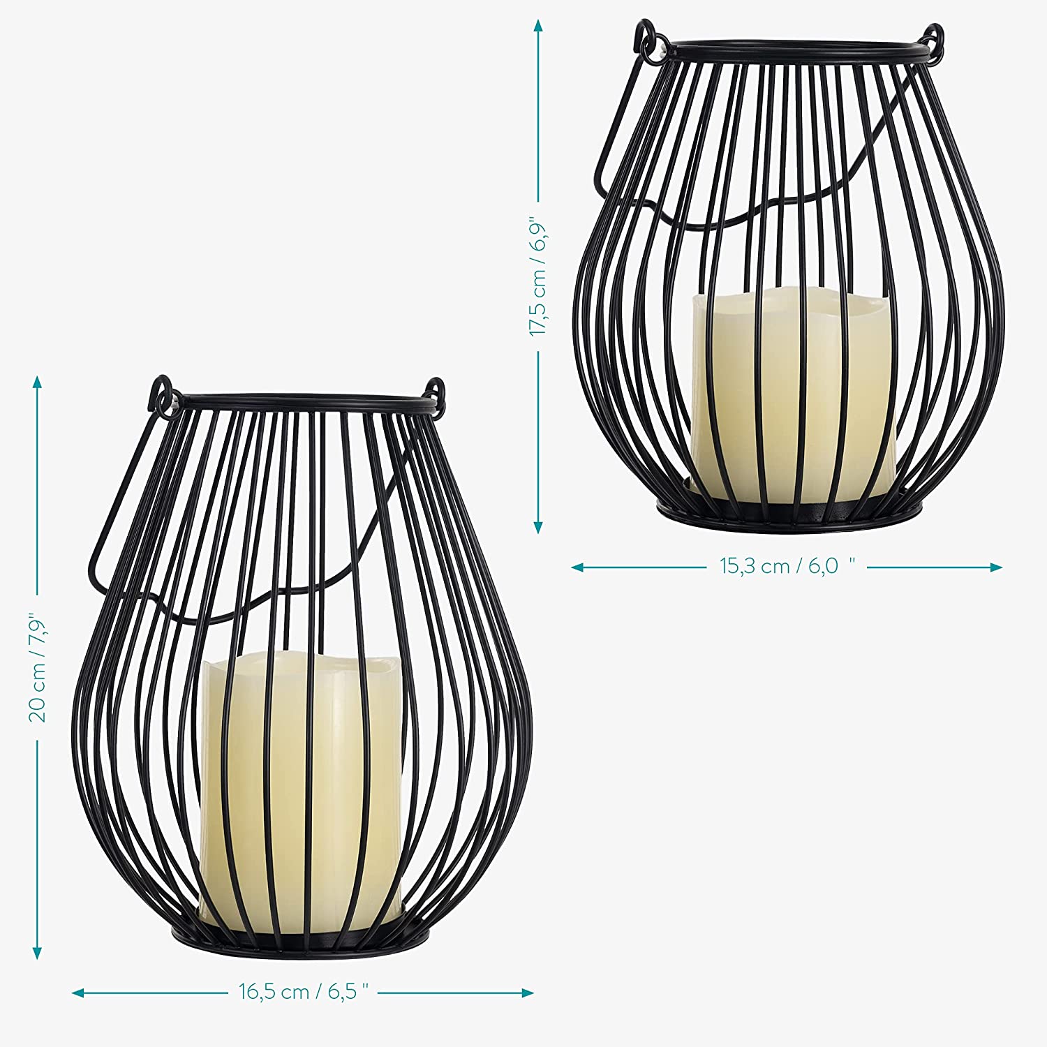 Navaris Σετ 2 Μεταλλικές Βάσεις με Κερί LED και τηλεχειριστήριο - Small / Medium - Black - 53376.04.02