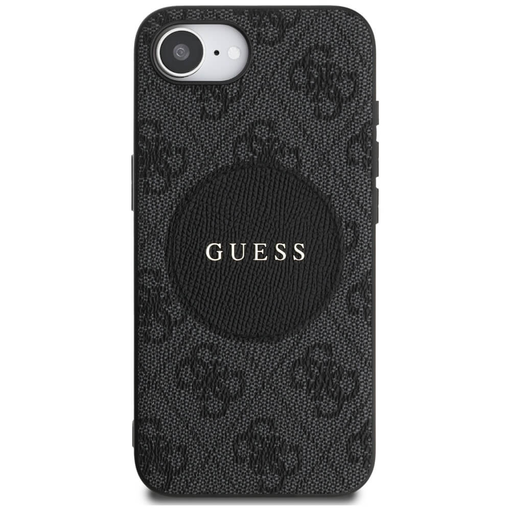 Guess iPhone 16e - 4G Circle Classic Logo - MagSafe Θήκη με Επένδυση Συνθετικού Δέρματος - Black - GUHMPSE4P4PGRSGK