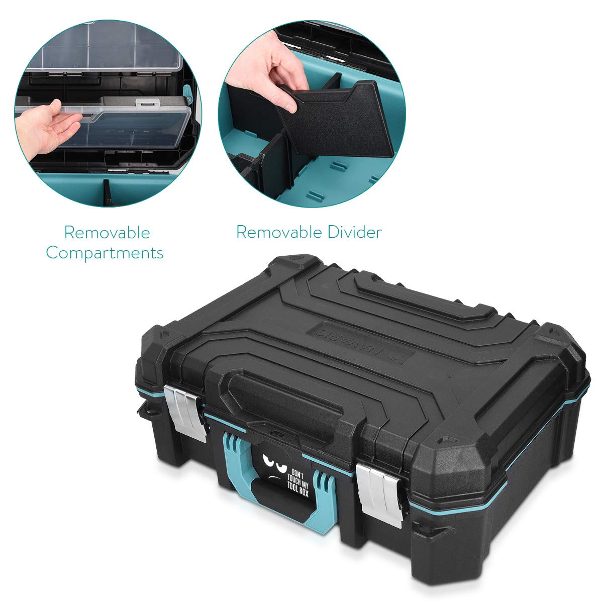 Navaris Technicians Tool Case Box - Εργαλειοθήκη Κουτί Design Don't Touch my Tool Box - Black / Light Blue - 46190.02