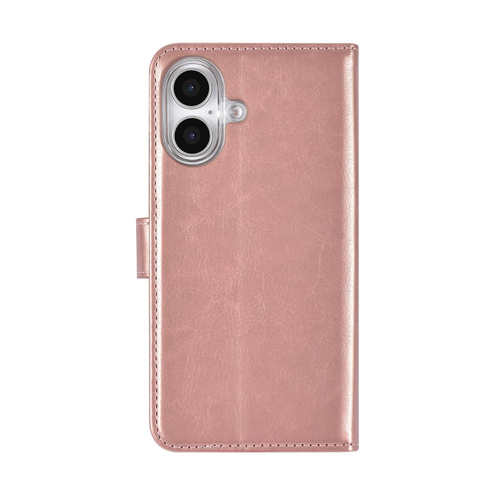 Tuniq iPhone 16 - Θήκη Πορτοφόλι Stand από Δερματίνη - Rose Gold