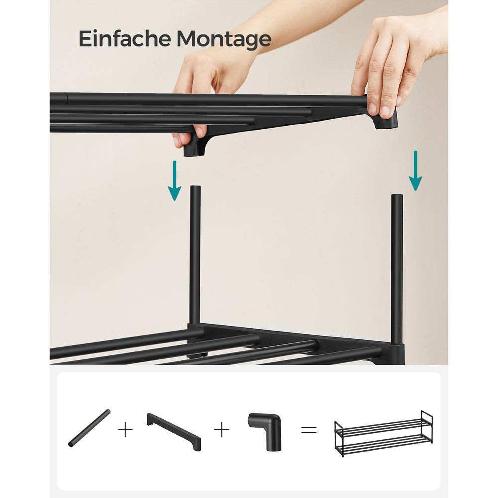 Songmics Μεταλλική Παπουτσοθήκη με 3 Ράφια - 116 x 30 x 55 cm - Black - LSA033B01