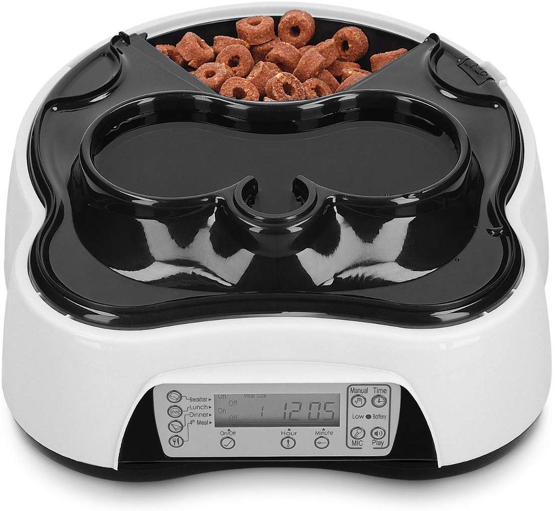 Navaris Automatic Food and Water Dispenser - Αυτόματη Ταΐστρα Φαγητού και Νερού με Χρονοδιακόπτη για Κατοικίδιο - 1.6L - White / Black - 44769.04