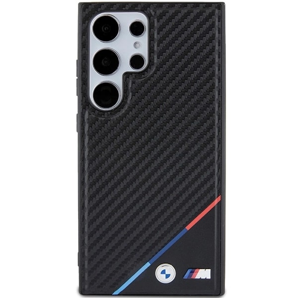 BMW Samsung Galaxy S24 Ultra Carbon Tricolor Line MagSafe Σκληρή Θήκη με Πλαίσιο Σιλικόνης - Black