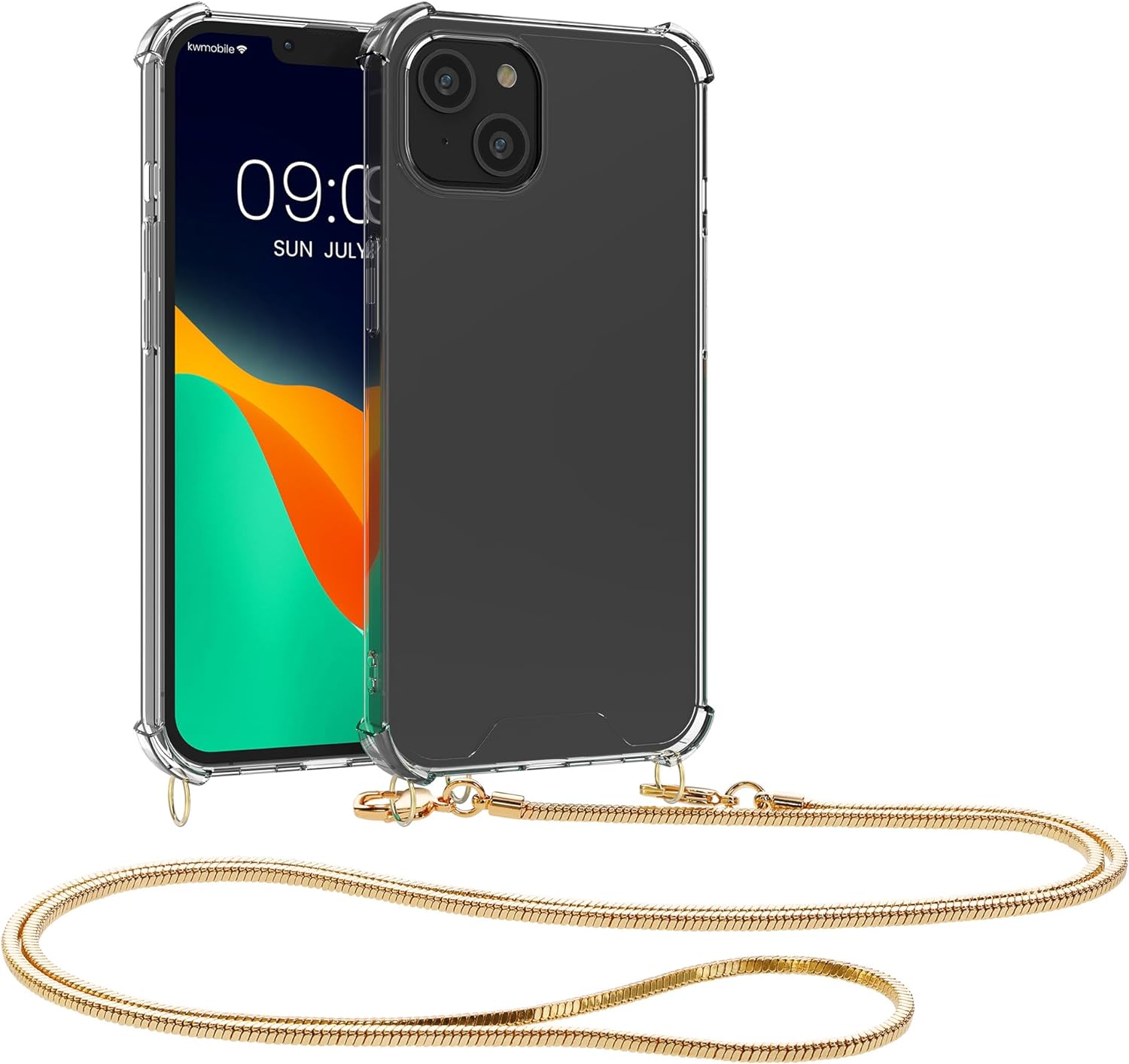 KW iPhone 15 Θήκη Σιλικόνης TPU με Μεταλλικό Λουράκι - Διάφανη / Gold - 62029.21