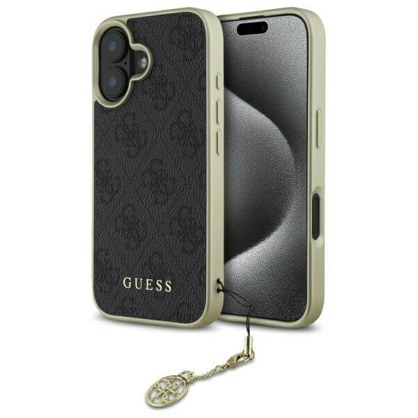Guess iPhone 16 - 4G Charms Collection - Θήκη με Επένδυση Συνθετικού Δέρματος - Black - GUHCP16SGF4GGR