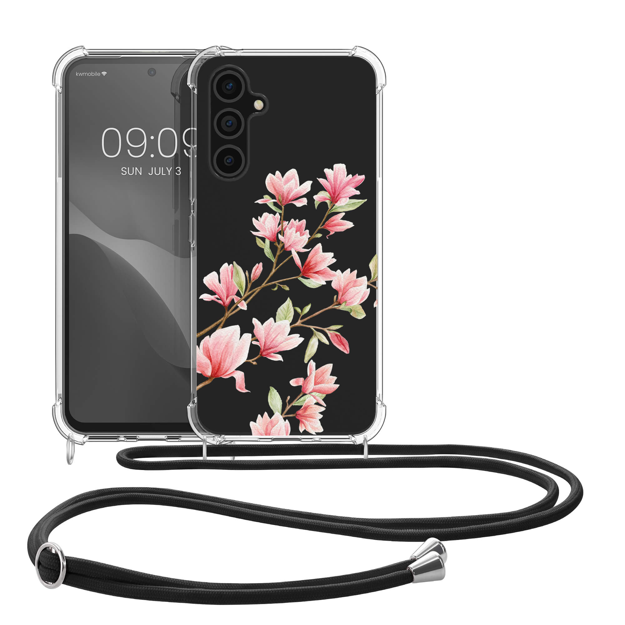 KW Samsung Galaxy A54 5G Θήκη Σιλικόνης TPU με Λουράκι Design Magnolias - Διάφανη / Light Pink / White - 61334.01