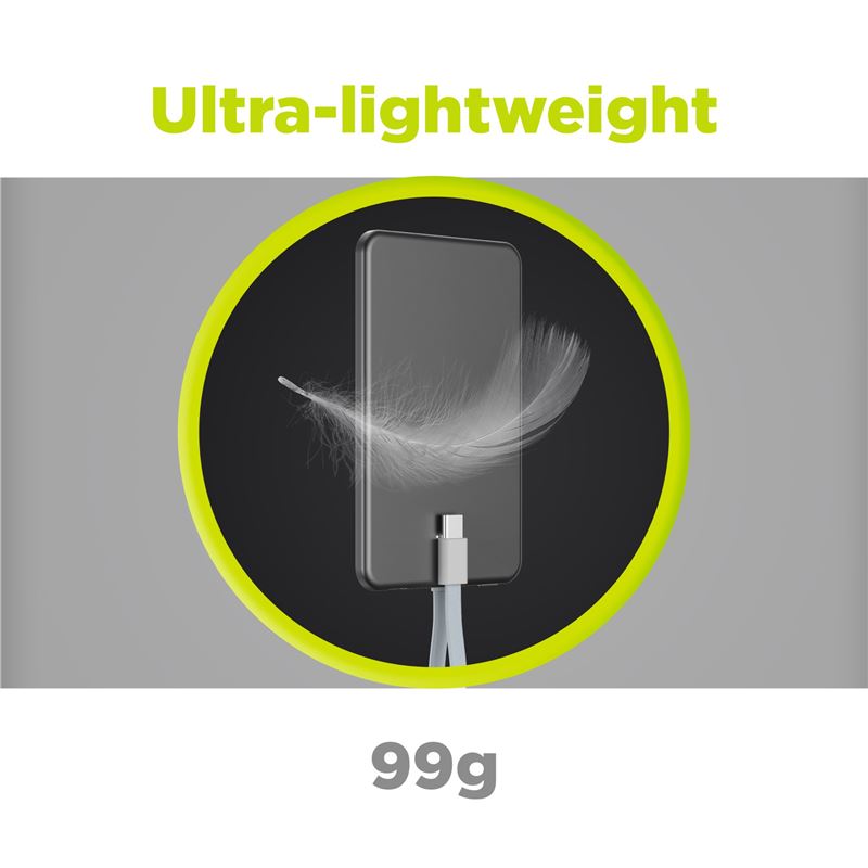 Mobile Origin Origin Blade PowerBank 3000mAh με Ενσωματωμένο Καλώδιο Type-C και Type-C to Type-C Καλώδιο - Grey