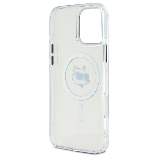 Karl Lagerfeld iPhone 16 Pro Max - IML Metal Choupette Head - MagSafe Σκληρή Θήκη με Πλαίσιο Σιλικόνης - White - KLHMP16SHLSCHH