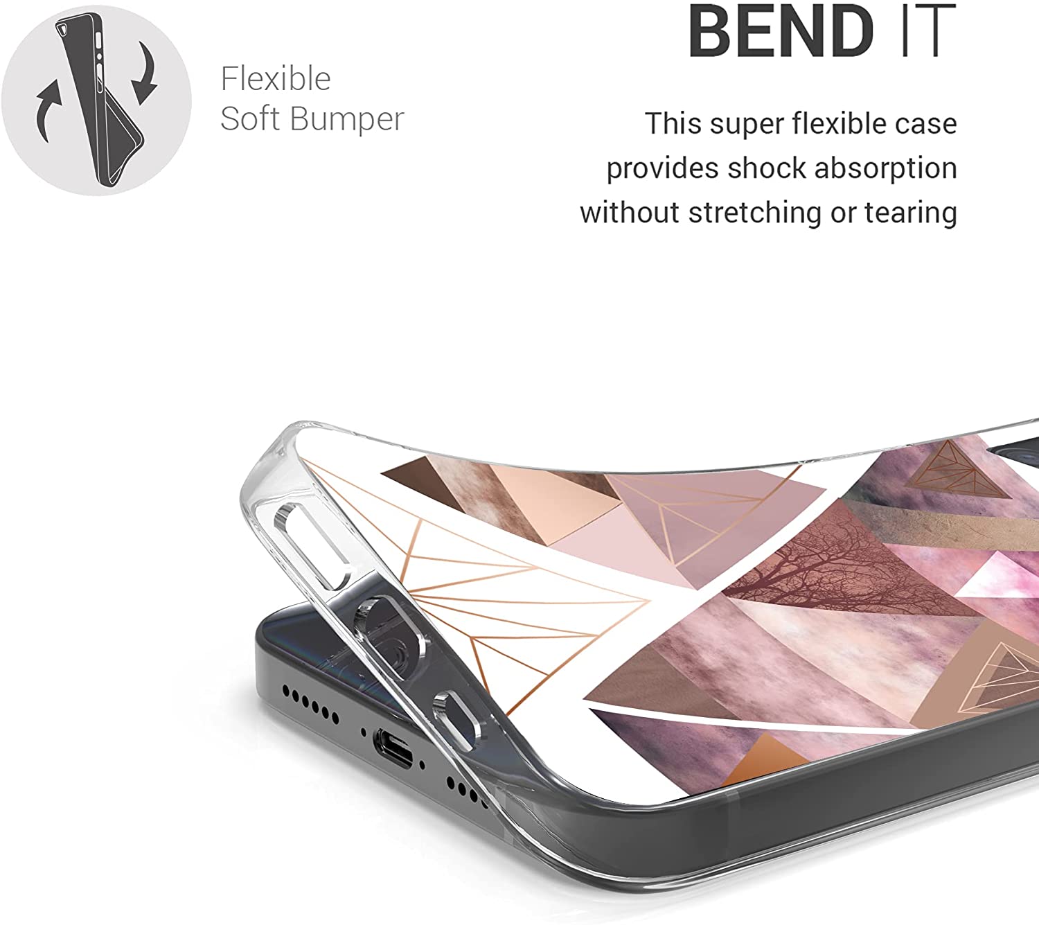 KW iPhone 12 Pro Max Θήκη Σιλικόνης TPU Design Glory Triangle - Pink / Rose Gold / White - 53037.11