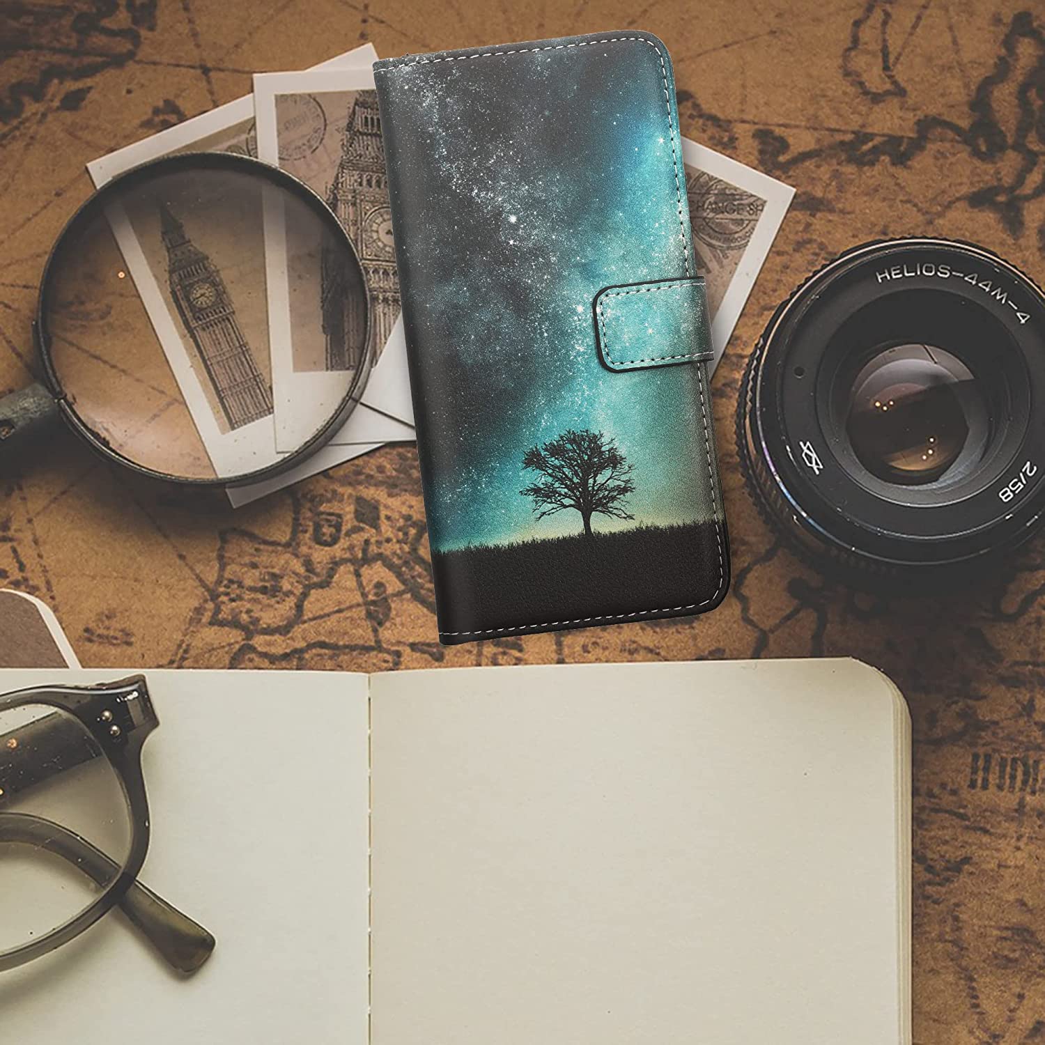 KW Xiaomi Redmi Note 11 Pro+ 5G Θήκη Πορτοφόλι Stand - Design Galaxy Tree Meadow - Blue / Grey / Black - 58909.02