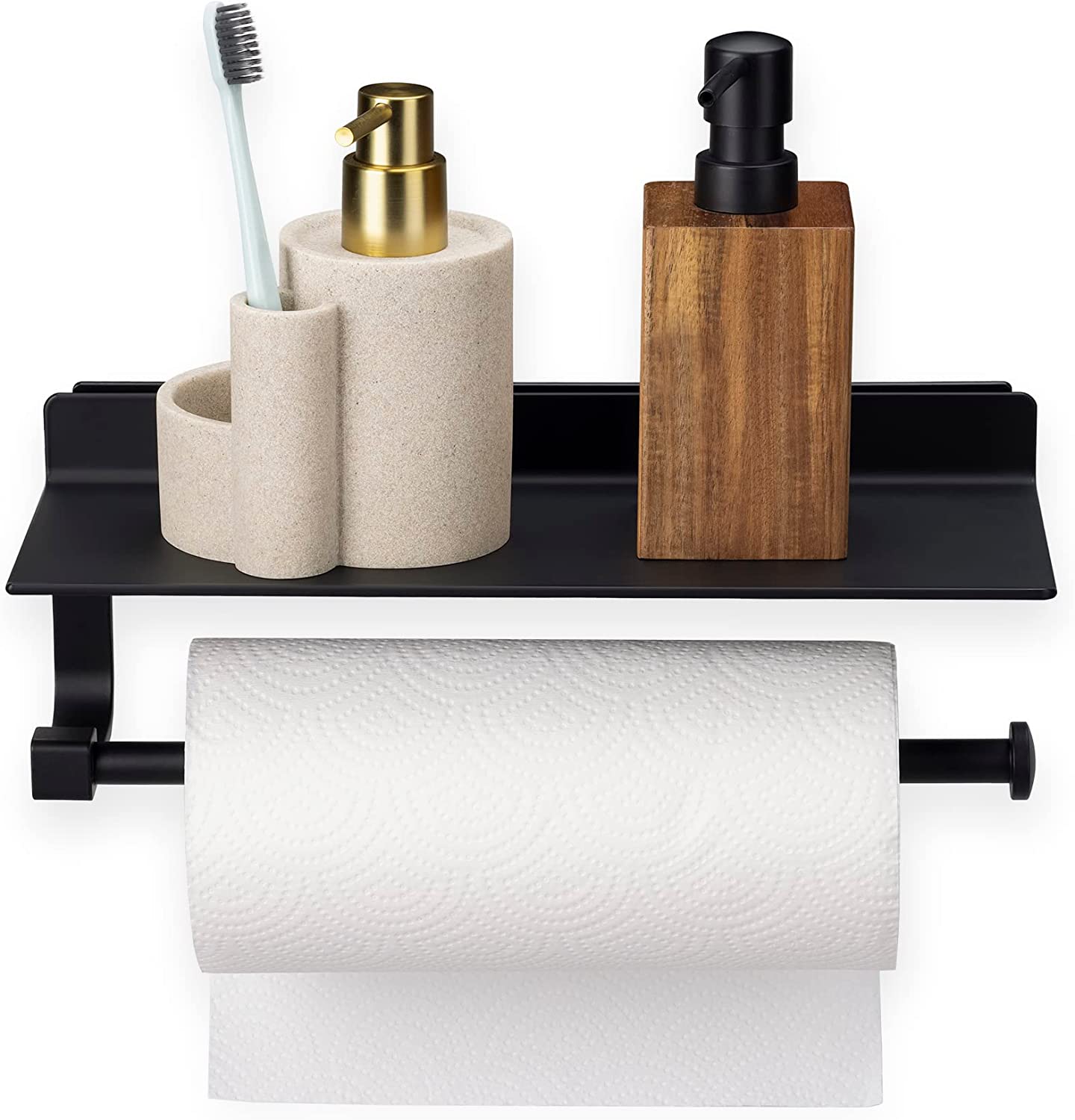 Navaris Επιτοίχια Βάση για Ρολό Κουζίνας με Ράφι - Black - 57204.01