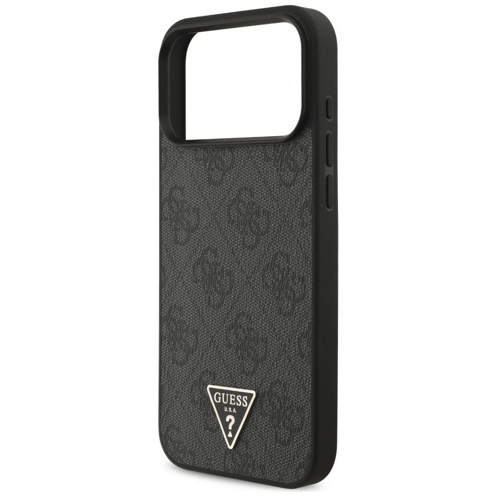 Guess iPhone 17 Pro Max - 4G Strap Triangle Logo MagSafe - Σκληρή Θήκη με Επένδυση Συνθετικού Δέρματος και Λουράκι - Black - GUHMP17XP4TSDPPSK