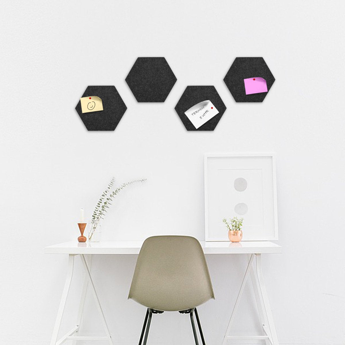 Navaris Hexagon Felt Memo Boards - Σετ με 4 Πλαίσια Ανακοινώσεων και Πινέζες - Dark Grey - 44328.19