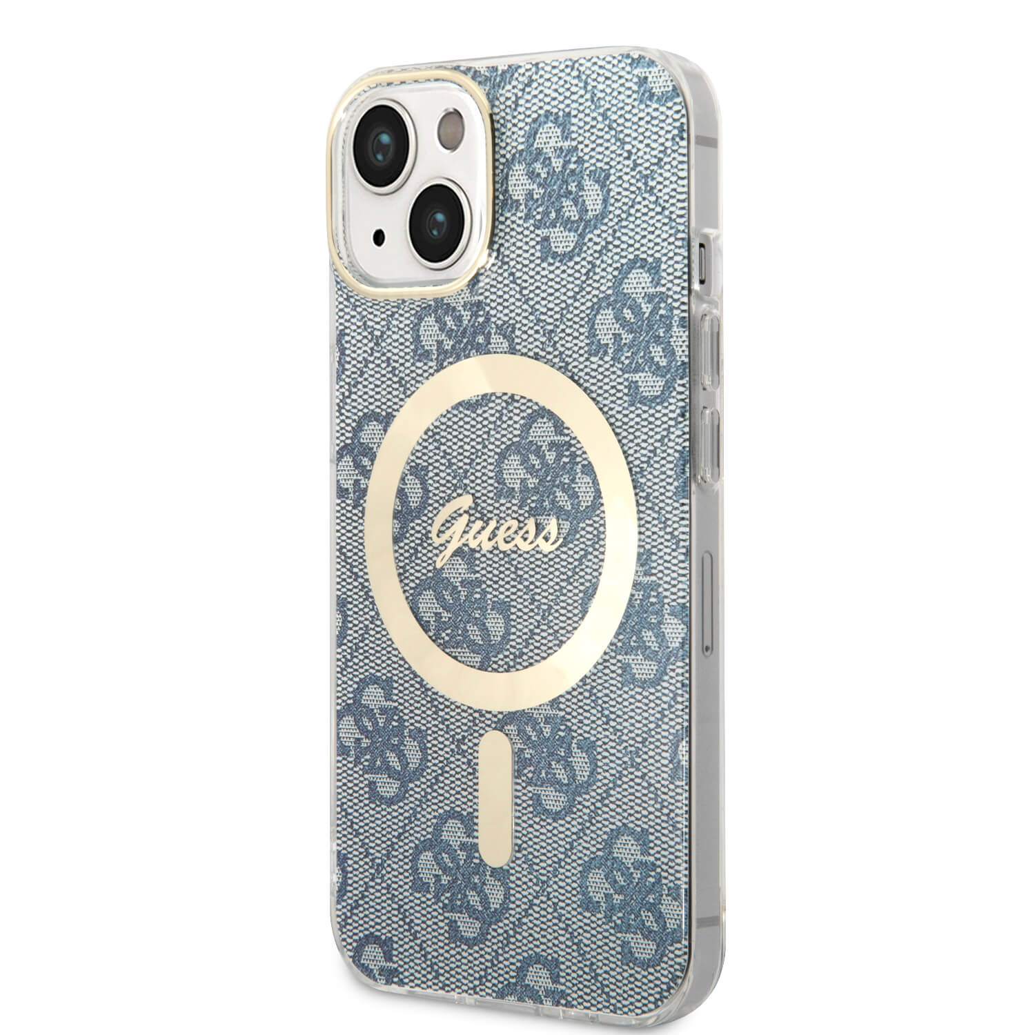 Guess iPhone 15 / 14 / 13 - Bundle Pack - Σετ Σκληρή Θήκη με Πλαίσιο Σιλικόνης και Ασύρματος Φορτιστής MagSafe - Design 4G Print MagSafe - Blue - GUBPP14SH4EACSB