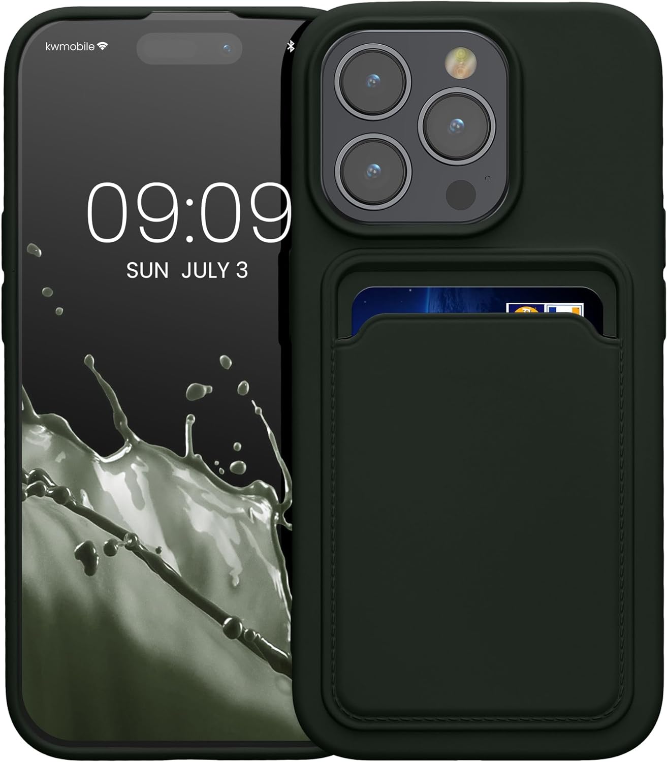 KW iPhone 15 Pro Θήκη Σιλικόνης TPU με Υποδοχή για Κάρτα - Dark Green - 62019.80