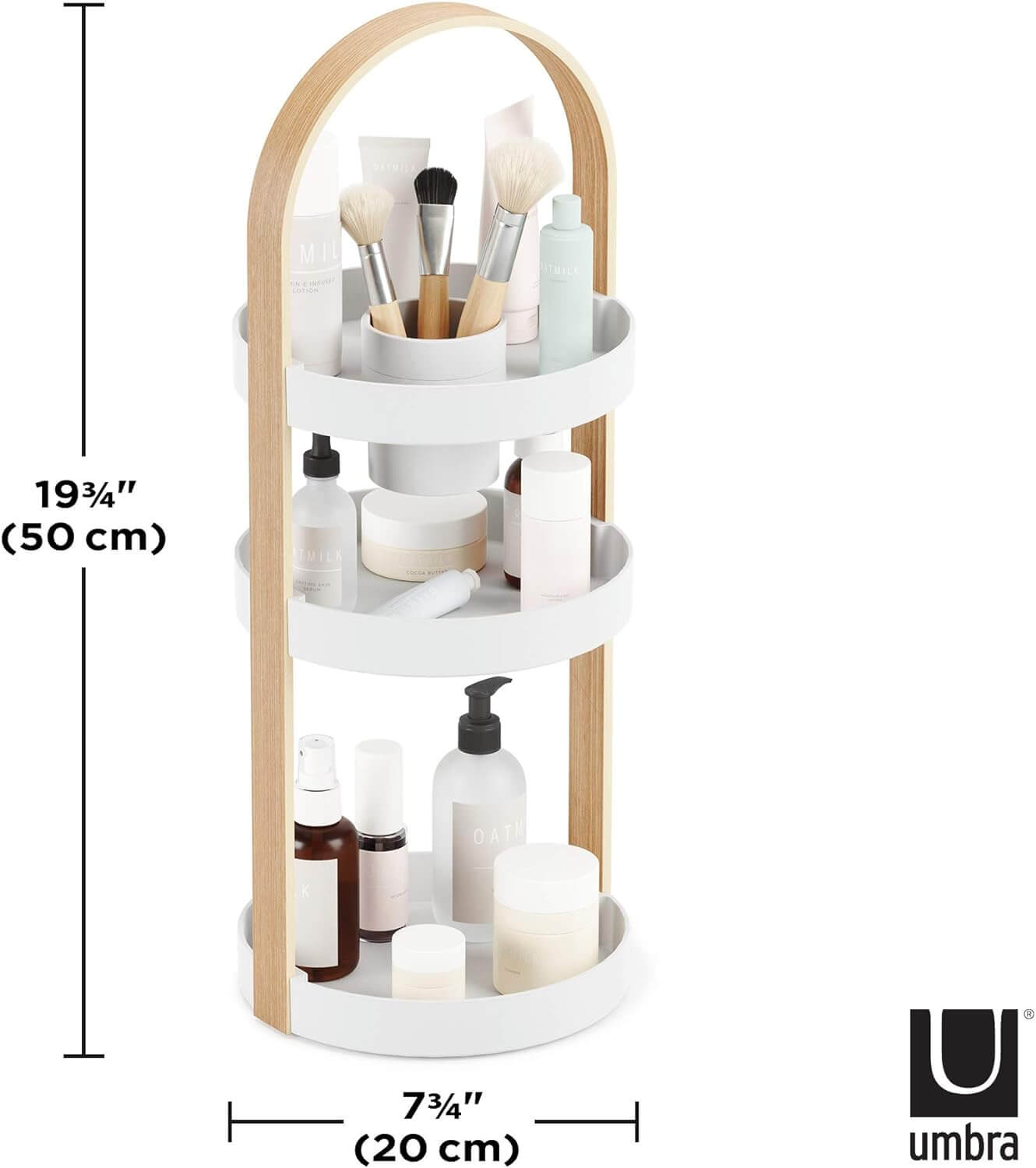 Umbra Bellwood Οργανωτής Καλλυντικών 3 Επιπέδων με Αφαιρούμενο Δοχείο για Πινέλα Μακιγιάζ - White / Natural