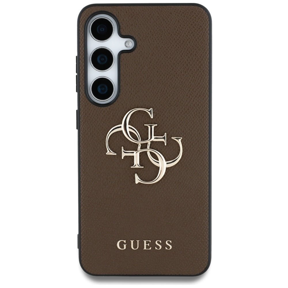 Guess Samsung Galaxy S25 - Grained Big 4G Logo Small Classic Logo - Σκληρή Θήκη με Επένδυση από Οικολογικό Δέρμα - Brown - GUHCS25SPGT4MBW