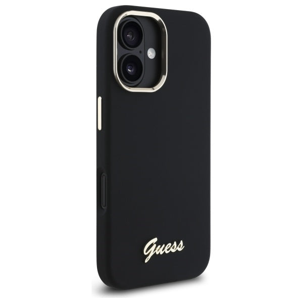 Guess iPhone 16 Plus - Silicone Script Metal Logo and Frame - Σκληρή Θήκη με Πλαίσιο Σιλικόνης - Black - GUHCP16MSMBSLK
