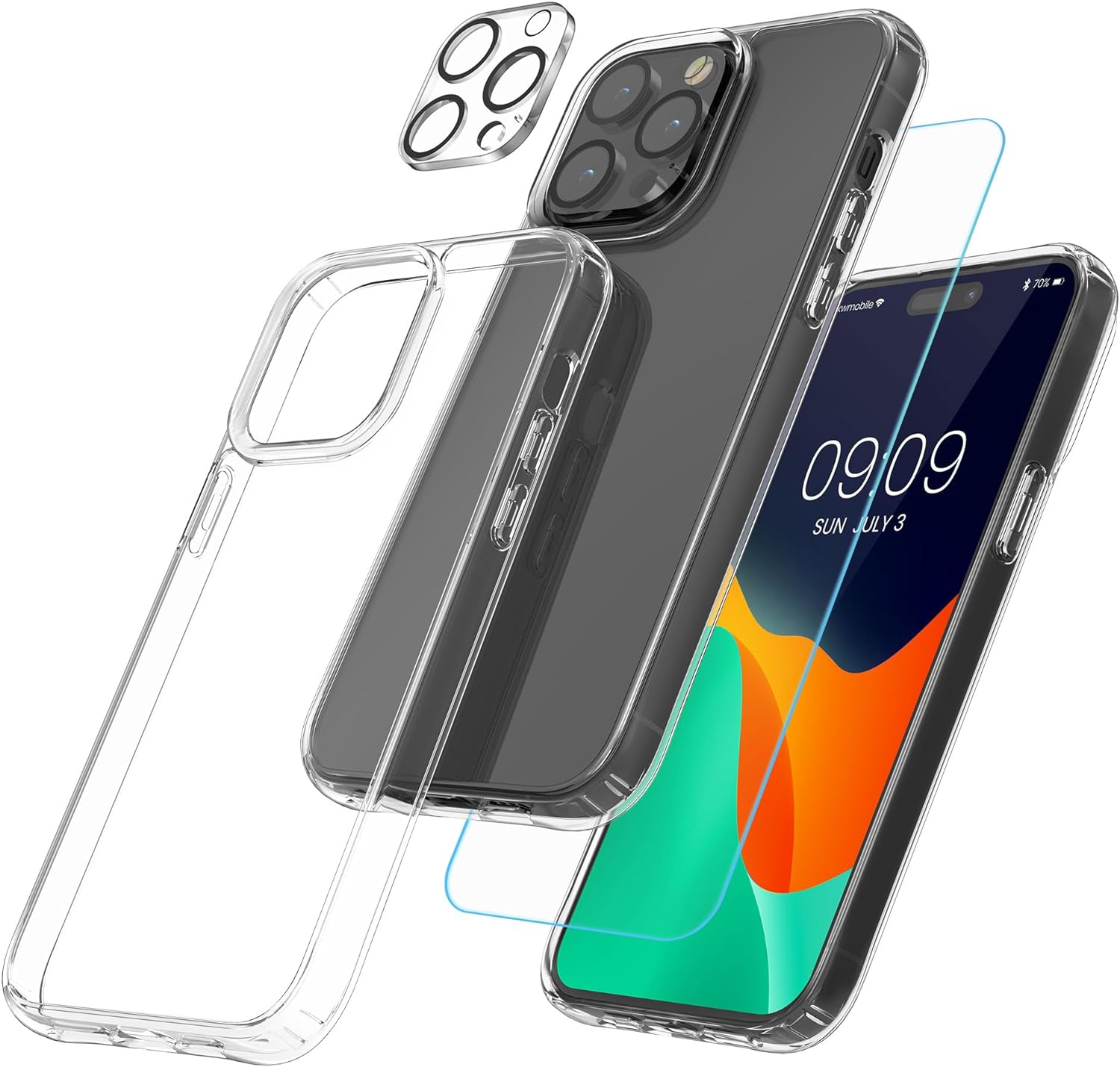 KW iPhone 15 Pro Max Σετ με 1 Θήκη, 2 Αντιχαρακτικά Γυαλιά Οθόνης και 2 Αντιχαρακτικά Γυαλιά για την Κάμερα - Διάφανα - 62028.03